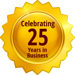 celebrating 25 years in business golden badge